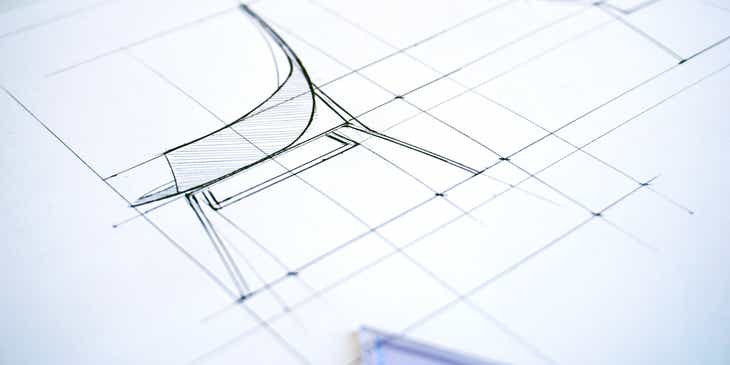 Szkic 2D przedstawiający krzesło.