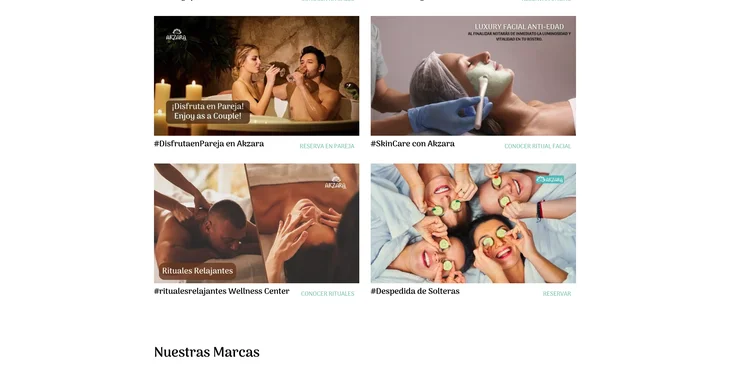 Página de inico de ejemplo de sitio web de spa Akzara Spa.