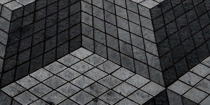 A 3D design consisting of gray cubes.