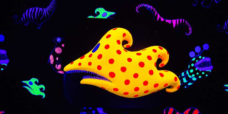 Akvaryumdaki balıkların renkli bir animasyonu.