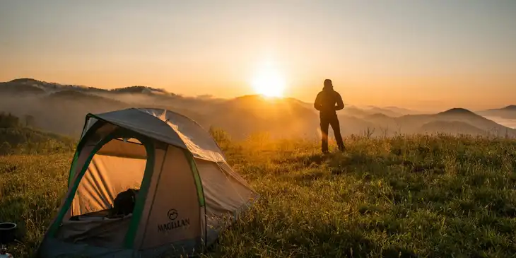 Sunrise at a remote campsite.