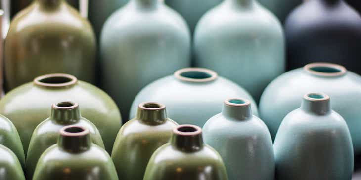 Rows of ceramic jars.
