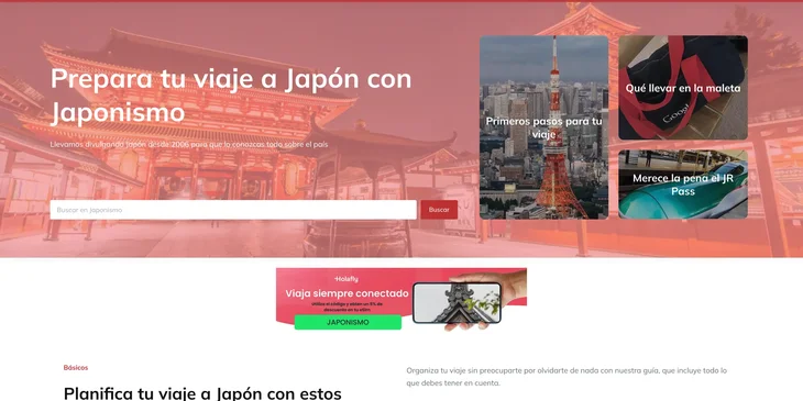 Captura de pantalla del blog de viaje Japonismo.