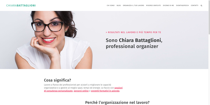 Il design del sito web di una freelance.