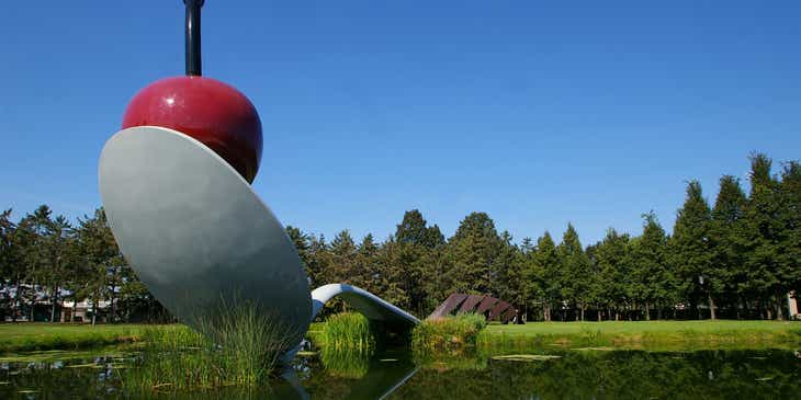 Spoonbridge and cherry sculpture in Minneapolis, Minnesota.