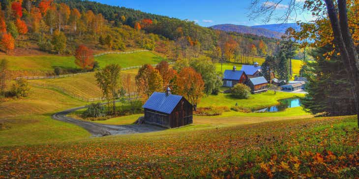 Scenic view of a rural landscape in Vermont.