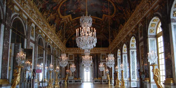 The lavish interior design of a palace.