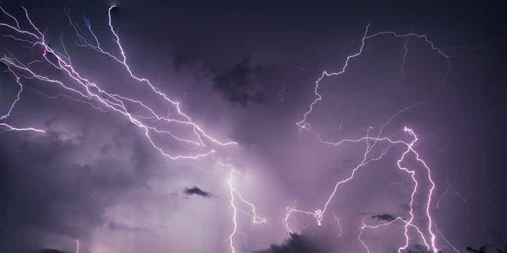 A lightning storm demonstrating the strength of the weather.